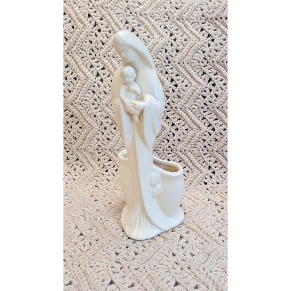 Vintage Haeger Pottery Madonna and Child Planter Figurine White Glazed USA Made
